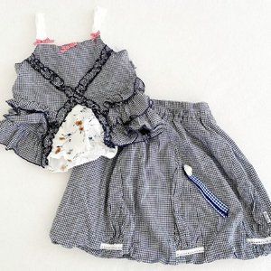 POM POM CASUAL Dutch girls SKIRT Set Black White Check Lace Ruffles 5 6